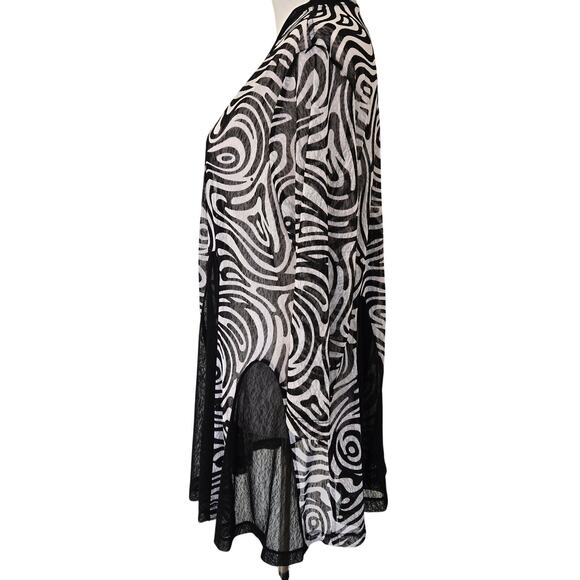 Ali Miles Black/White Mesh Open Front Lightweight Jacket Cardigan Semi-sheer XL - Picture 6 of 12